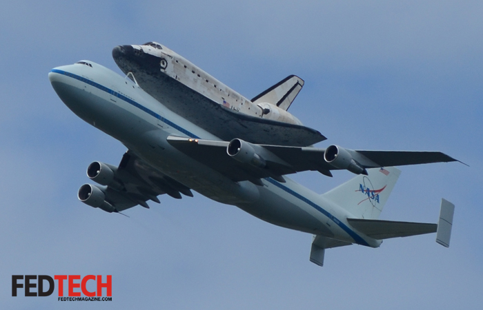 Space Shuttle Discovery Flies Over Washington, DC