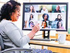 A worker on a Zoom call